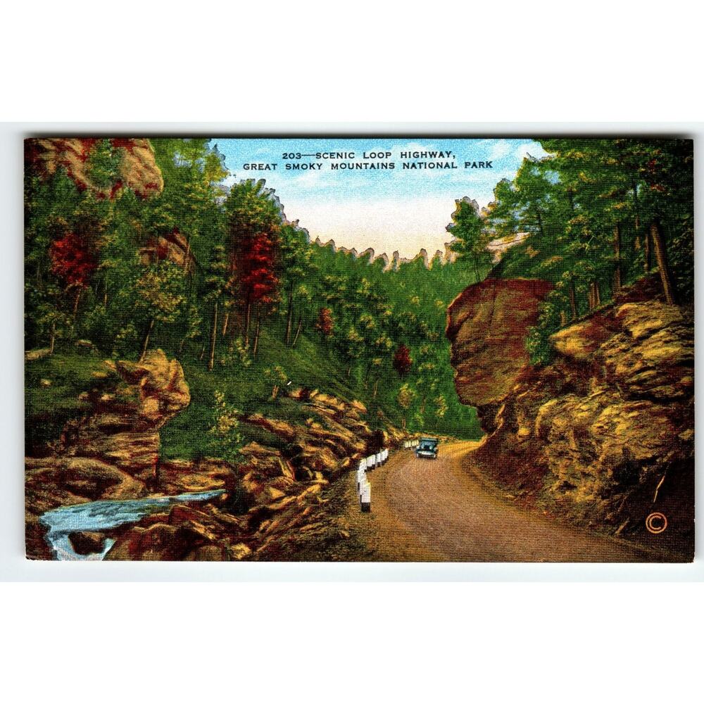 Linen Era Scenic Loop Highway Great Smoky Mountains Postcard 1930s